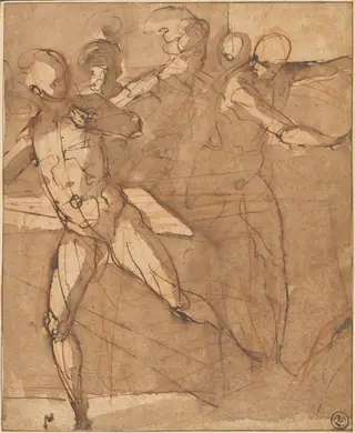 Christ Driving the Money Changers from the Temple, by Ludovico called Cigoli Cardi, ink