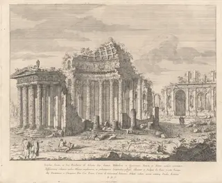 Templum Iunoni, ac Iovi Pavellennio (The Temple of Juno and Jupiter), by Giovanni Francesco Costa, ink, 1748