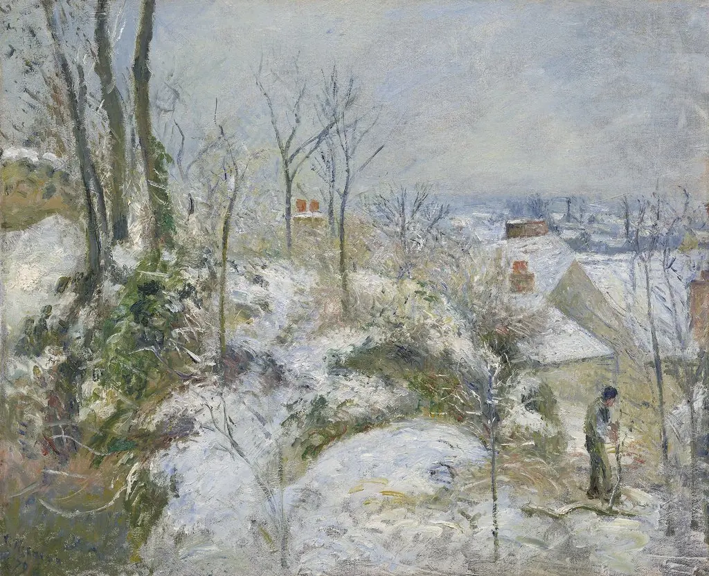 Rabbit Warren at Pontoise, Snow, by Camille Pissarro, oil, 1890