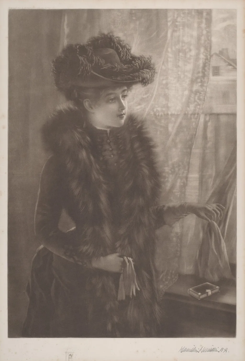 Untitled (Lady in Furs), by Hamilton Hamilton, ink, 1890