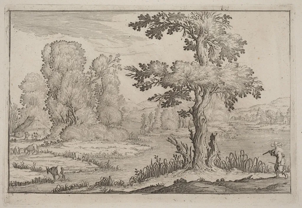 Herdsman and Cows Crossing a River, by Ercole Bazicaluva, ink, 1638