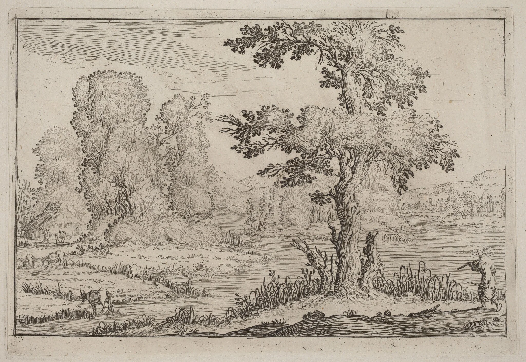 Herdsman and Cows Crossing a River, detail
