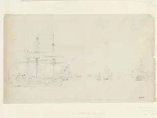 A ship at anchor and other shipping in the Thames, by John Constable, watercolor, 1803