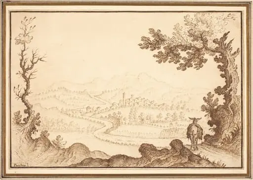 A Landscape Near Pecchio, by Remigio Cantagallina, ink, 1619