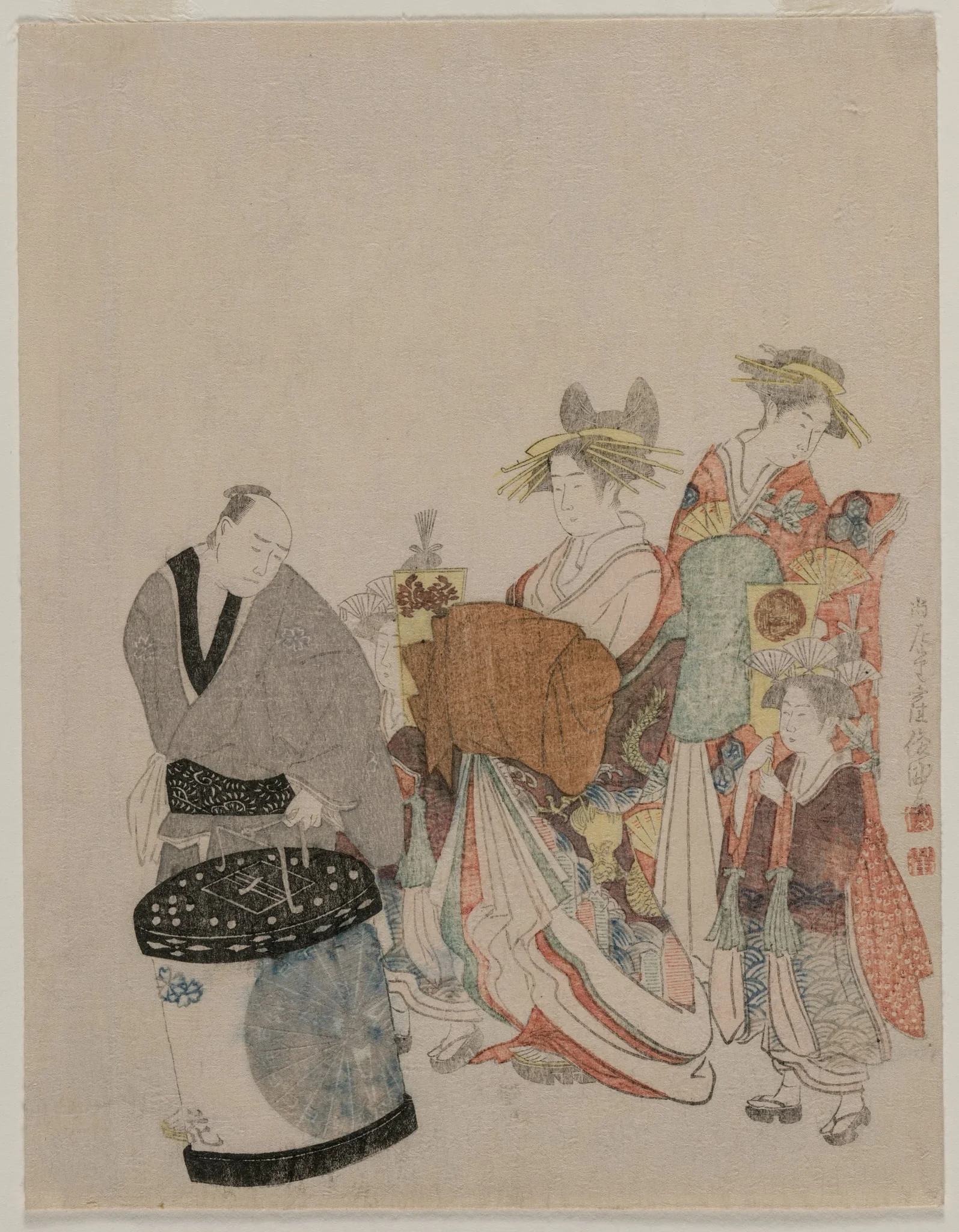 Courtesan on the Town with Attendants at Night, detail