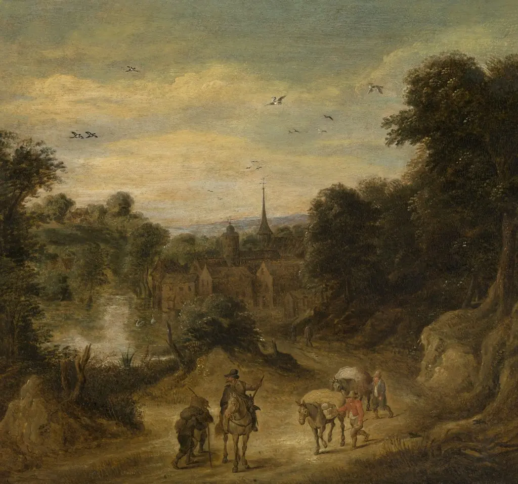 Landscape with Figures, by Théobald Michau, oil, 1726