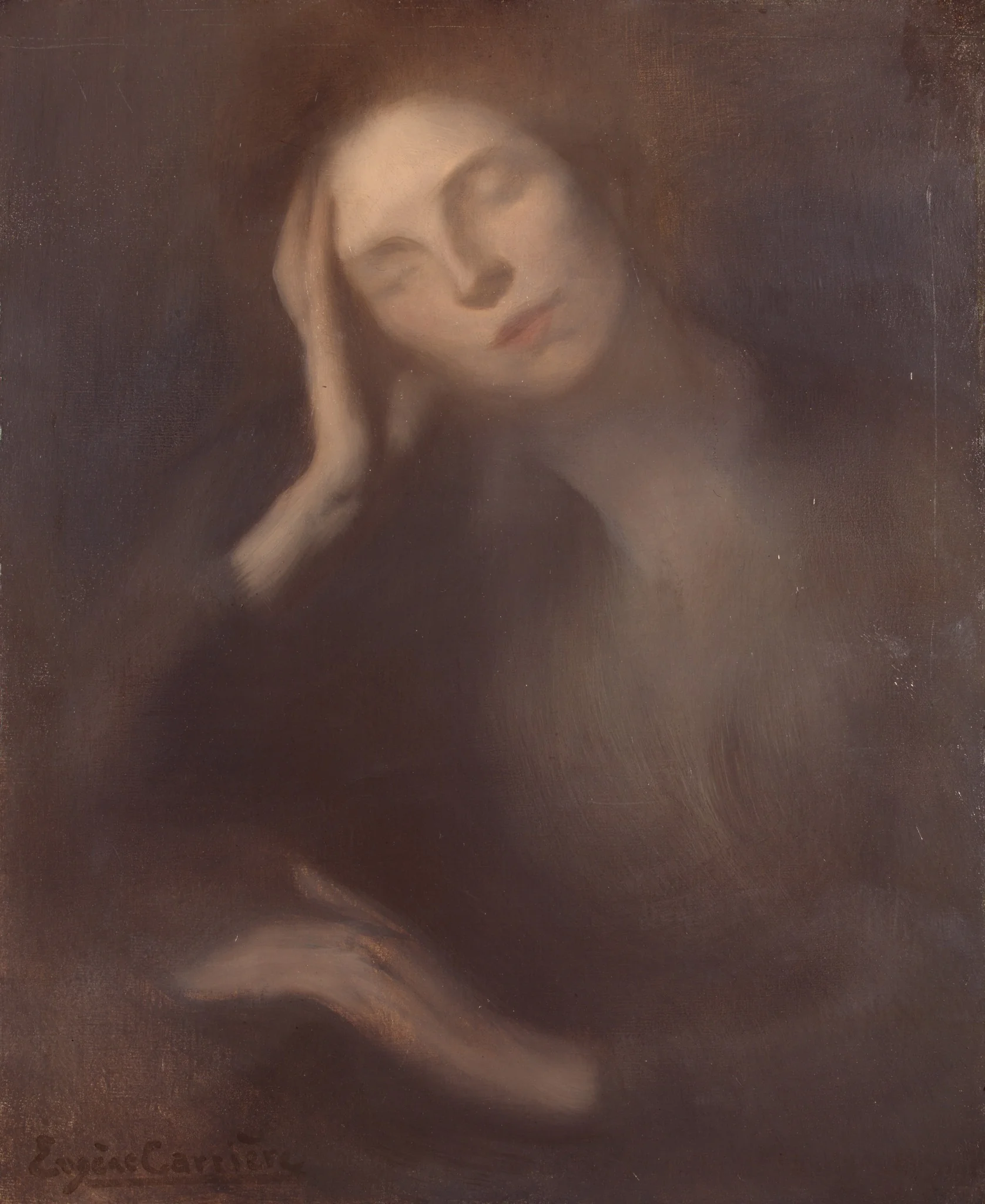 Woman Leaning on a Table, detail