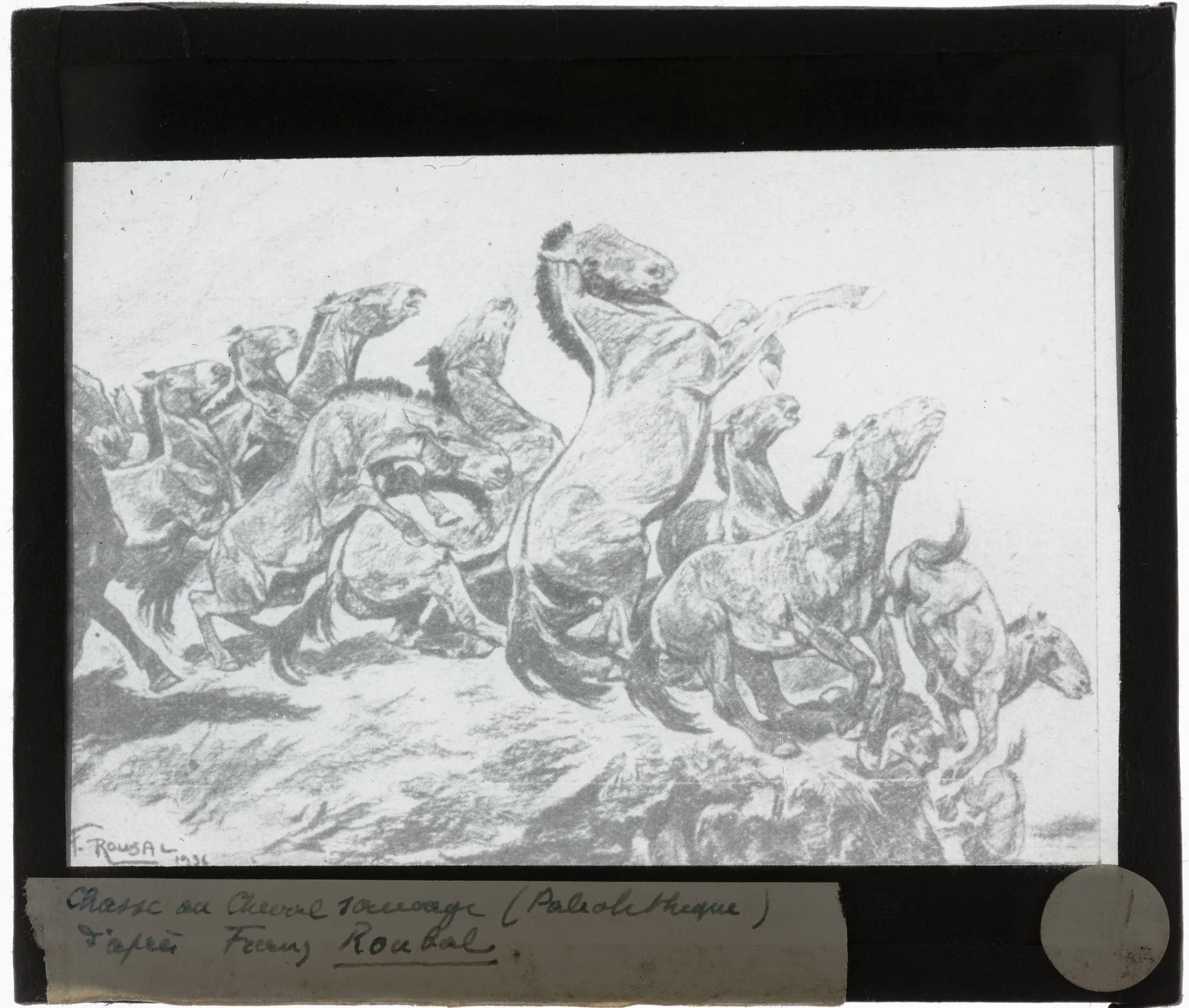 Franz Roubal. Jacht op wilde paarden. Paleolithicum, detail