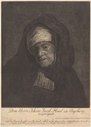 Head of an Aged Woman, by Johann Friedrich Bause, ink, 1765