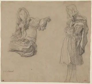 Two Men in Elaborate Costumes, by Carlo Maratta, chalk, 1680