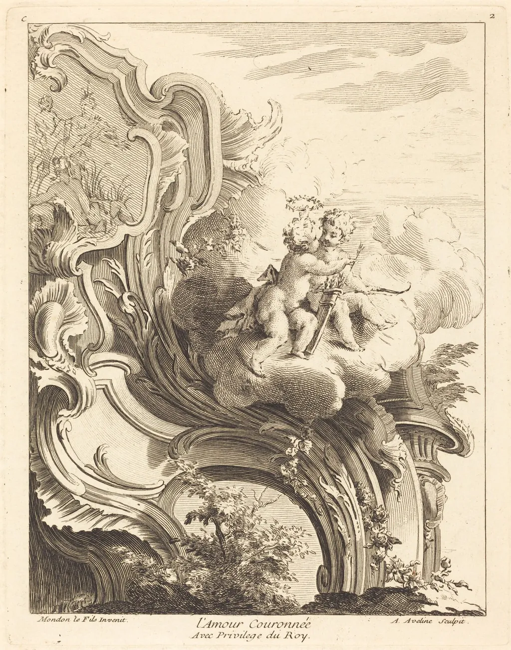 L'Amour Couronnée, by Antoine Aveline, ink, 1736