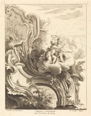 L'Amour Couronnée, by Antoine Aveline, ink, 1736