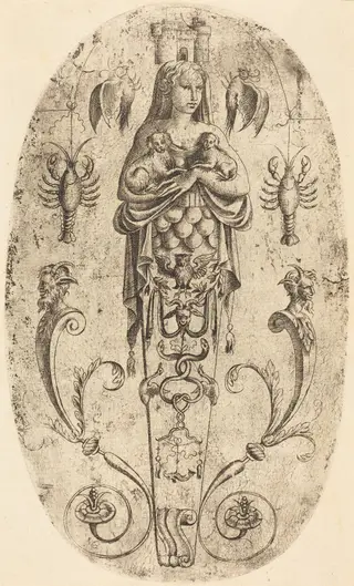 Diana of Ephesus, by Jean Mignon, ink