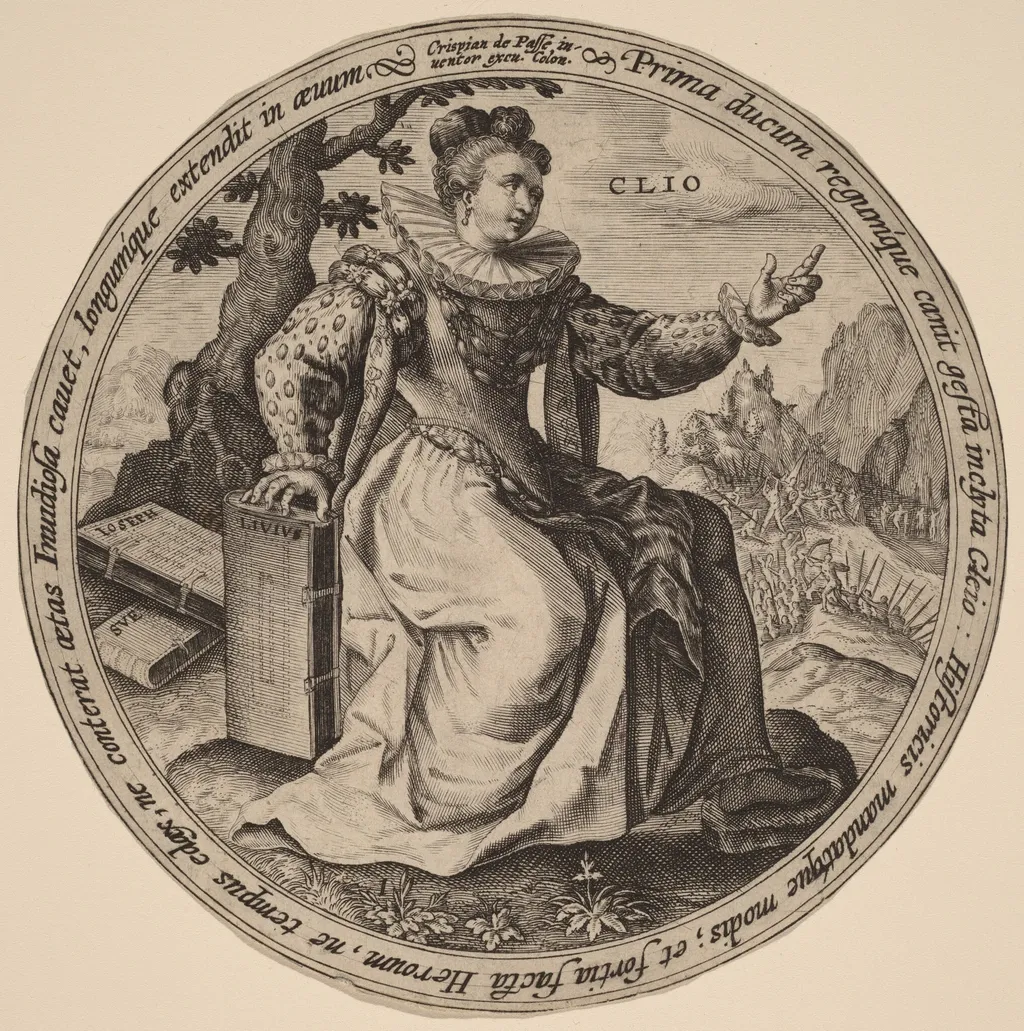 Clio, by Crispijn van de Passe I, ink, 1601