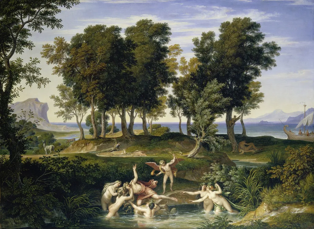 Landscape with the Rape of Hylas, by Joseph Anton Koch, oil, 1832