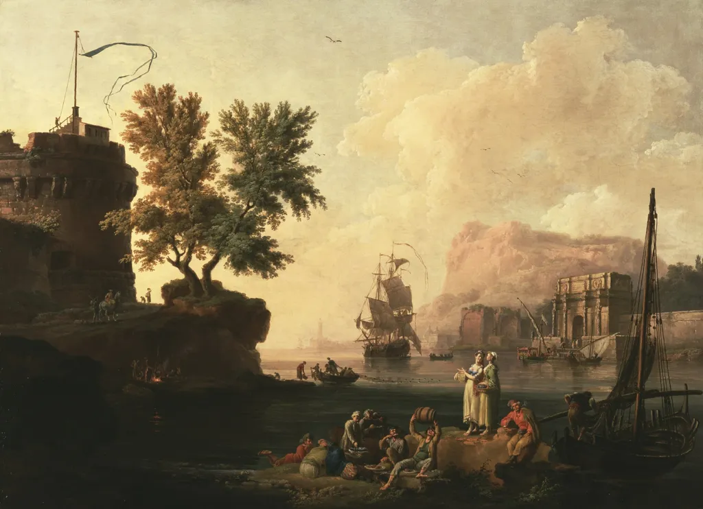 Mediterranean Harbor Scene, by Pierre-Jacques Volaire, oil, 1763