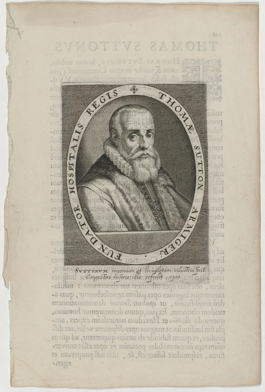 Thomas Sutton, Founder of the Charterhouse, by Willem de Passe, ink, 1620