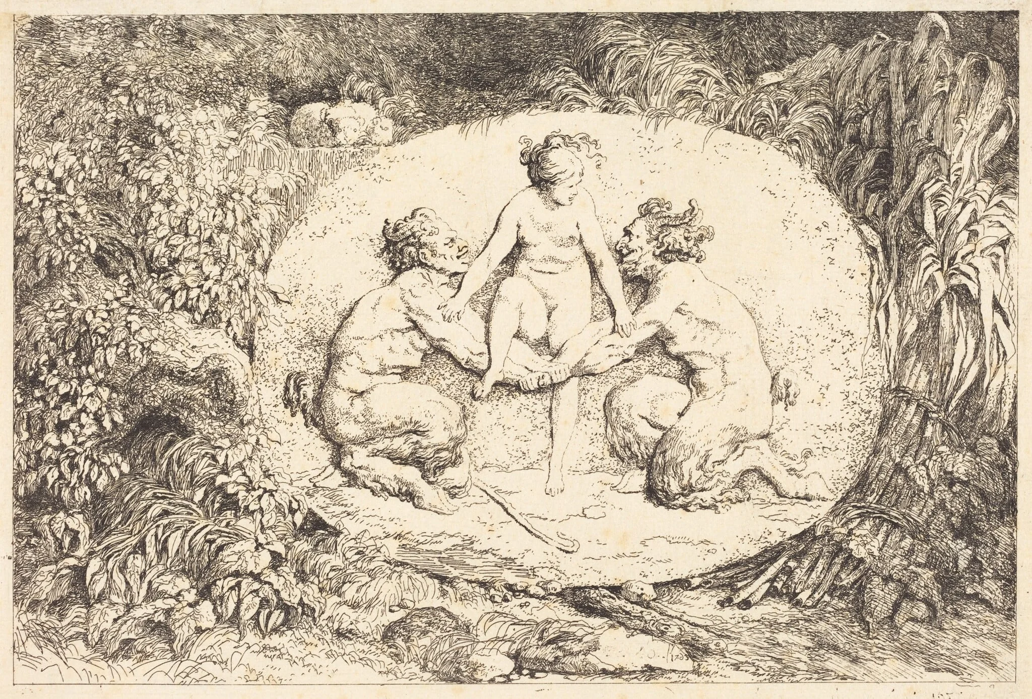 Nymph Supported by Two Satyrs (Nymphe s'asseyant sur les mains de deux satyres), detail