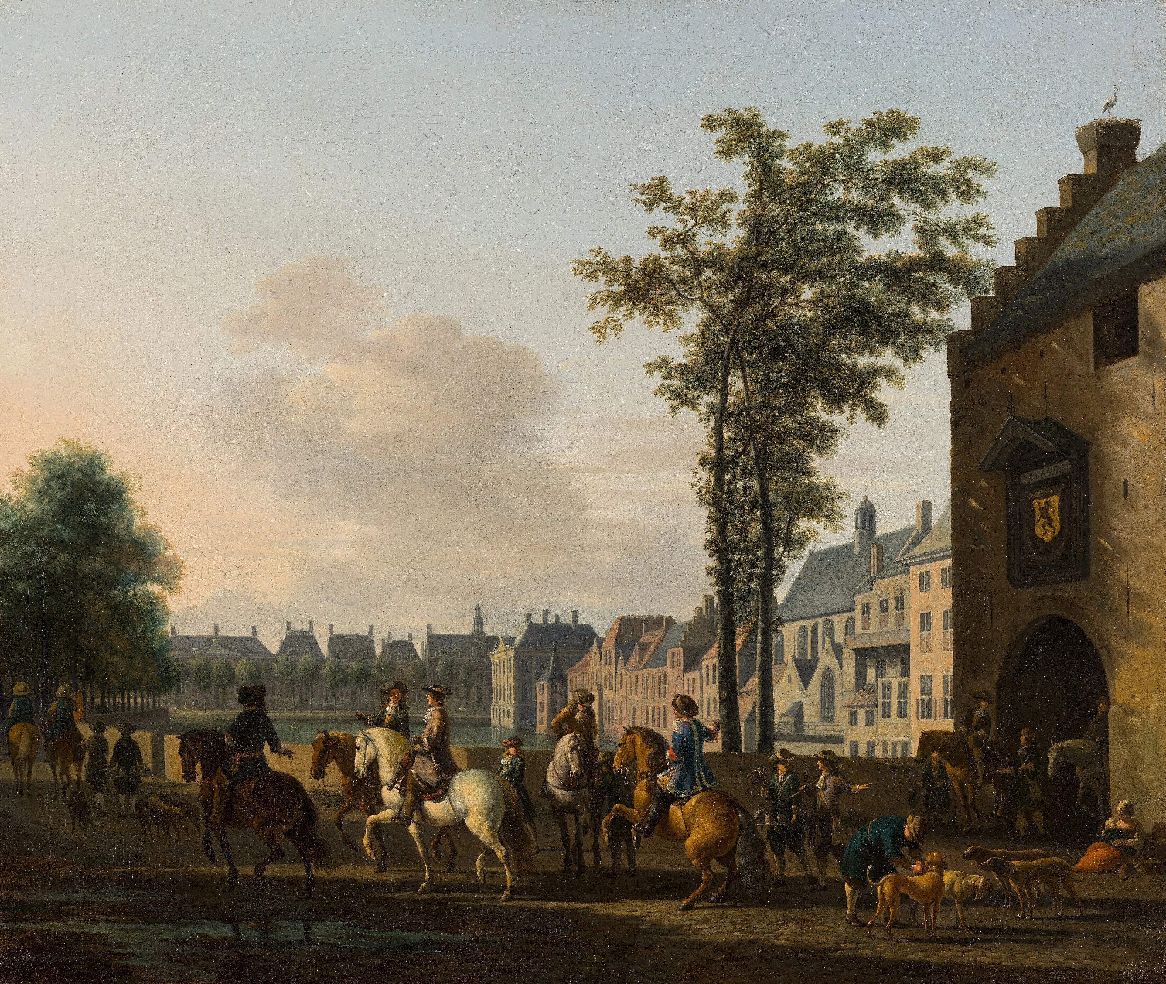 A hunting party near the Hofvijver in The Hague, seen from the South, detail