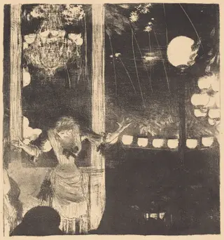 Mademoiselle Bécat at the Cafe des Ambassadeurs (Aux Ambassadeurs: Mlle Bécat), by Edgar Degas, ink, 1877