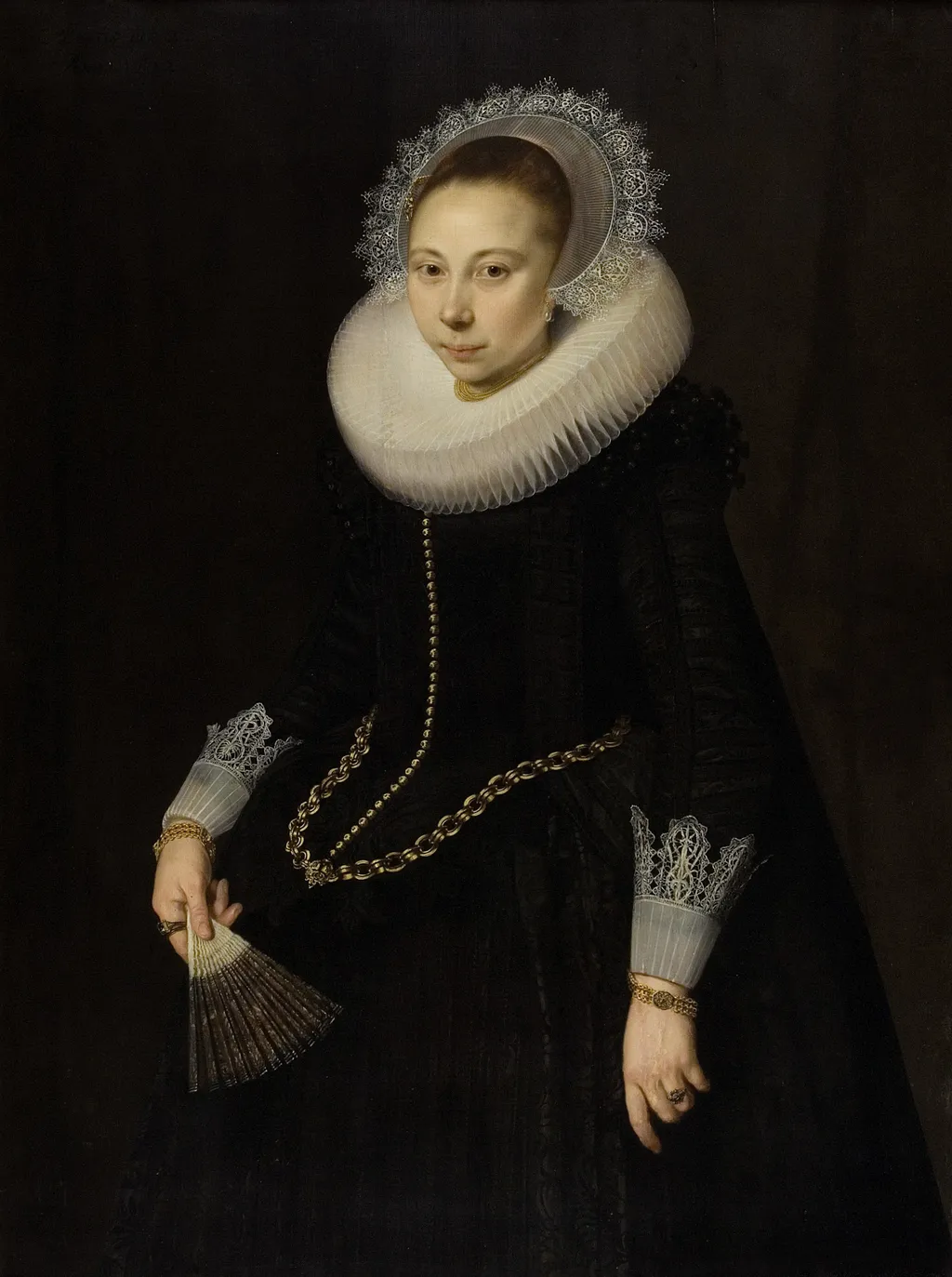 Portrait of Maria Overrijn van Schoterbosch (1599/1600-1638), by Cornelis van der Voort, oil, 1622
