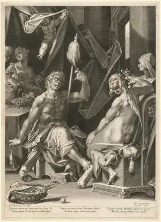 Hercules and Omphale, by Aegidius Sadeler II, ink, 1600