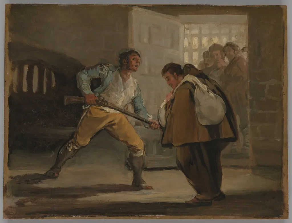El Maragato Threatens Friar Pedro de Zaldivia with His Gun, by Francisco Goya, oil, 1806