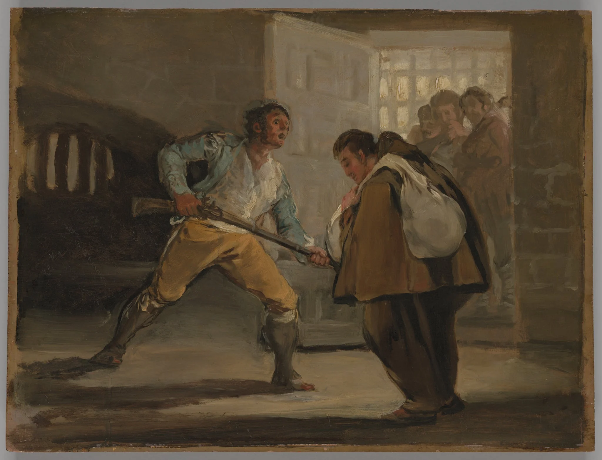 El Maragato Threatens Friar Pedro de Zaldivia with His Gun, detail