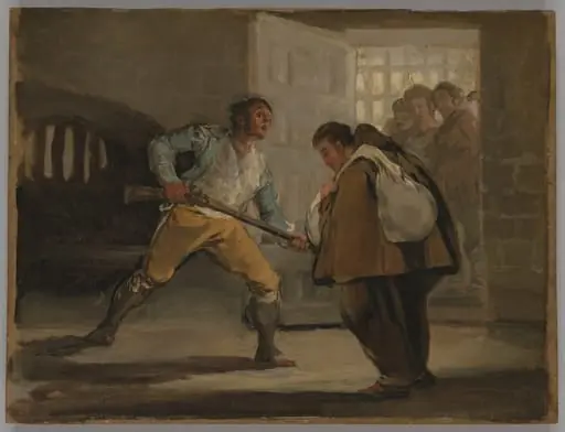 El Maragato Threatens Friar Pedro de Zaldivia with His Gun, by Francisco Goya, oil, 1806