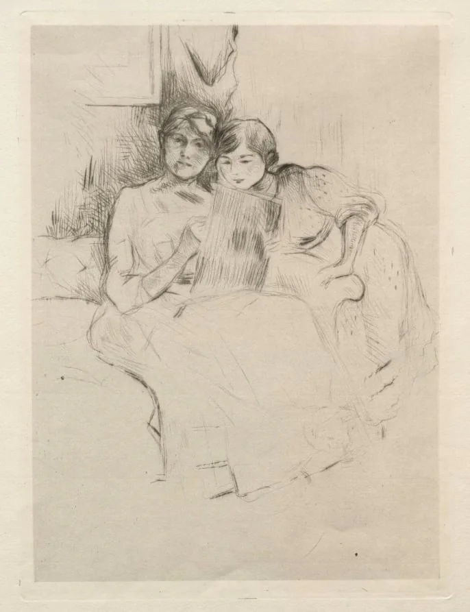 The Drawing Lesson (Berthe Morisot Drawing with Her Daughter), detail