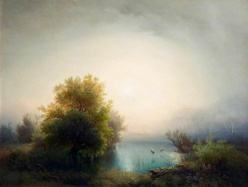 Lake Scene with Herons, detail