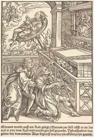 Ein man wardt auff ain Rad ..., by Master of the Miracles of Mariazell, ink, 1503