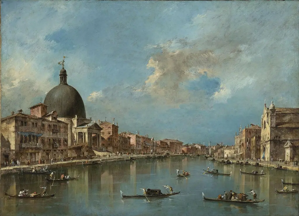 The Grand Canal with San Simeone Piccolo and Santa Lucia, by Francesco Guardi, oil, 1762