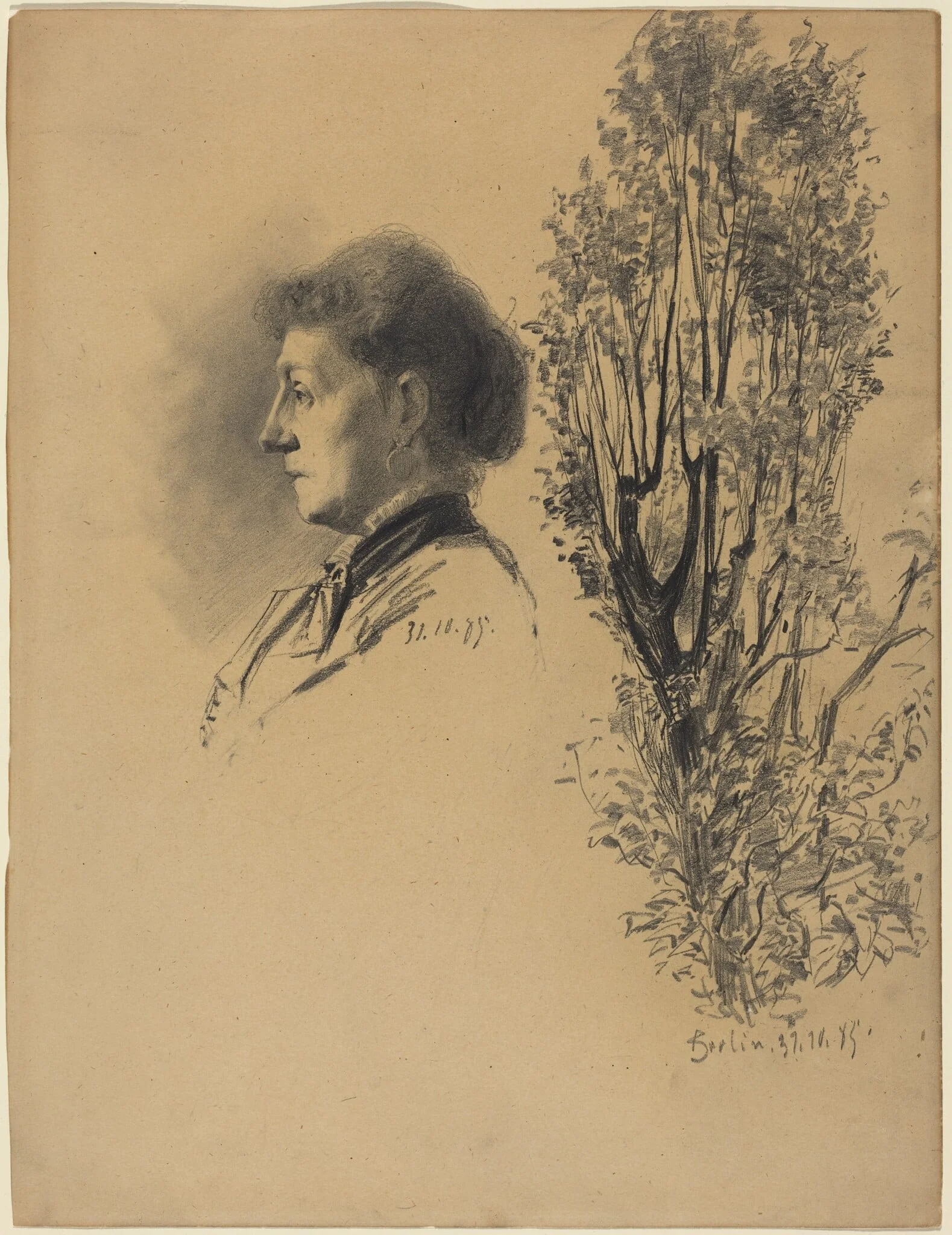 A Woman in Profile and a Pollard Tree in Bloom, detail