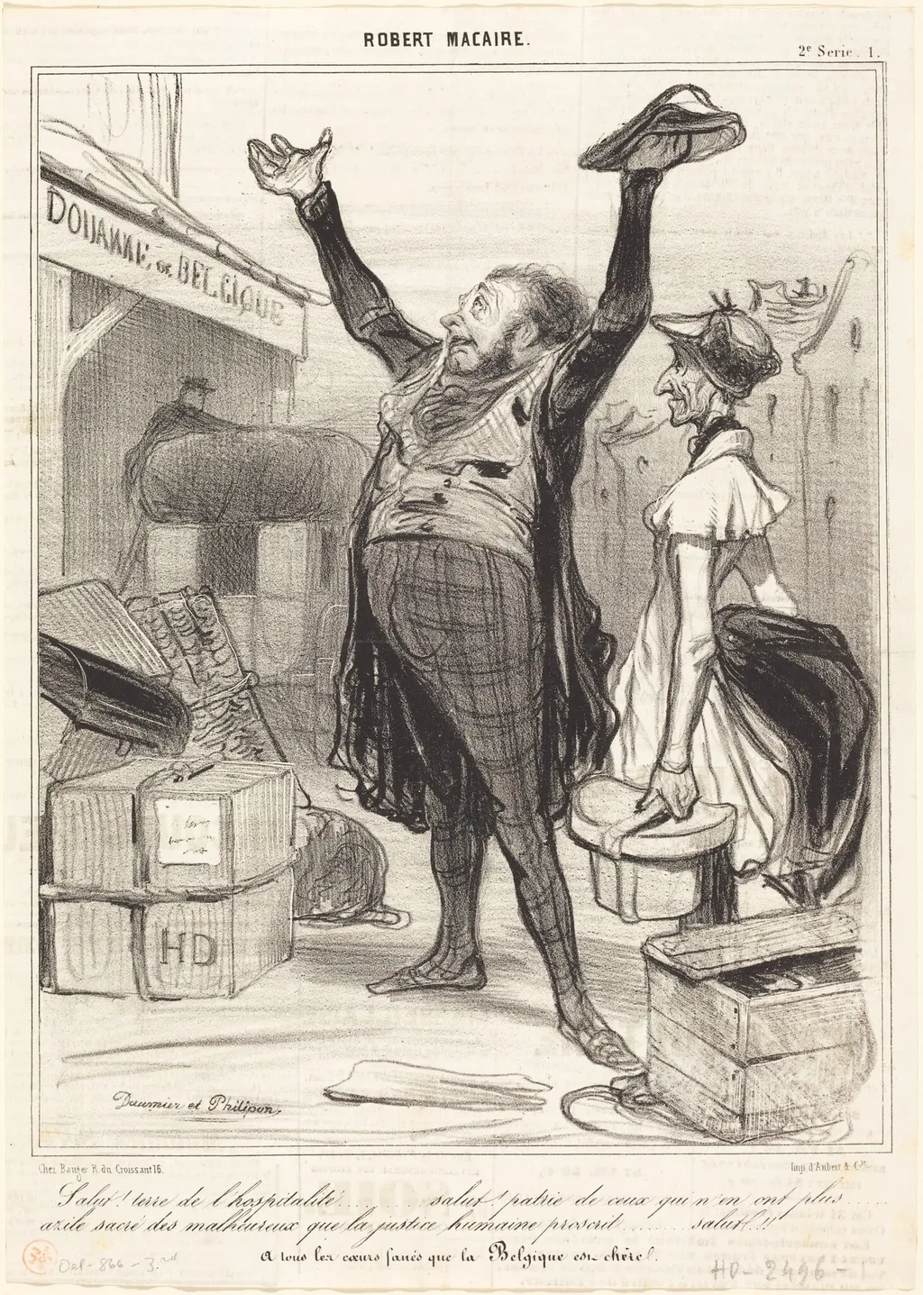 Salut! Terre de l'hospitalité..., by Honoré Daumier, ink, 1840