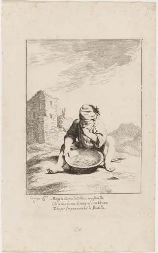 Cacasenno Eating Pasta, by Giuseppe Maria Crespi, ink, 1712
