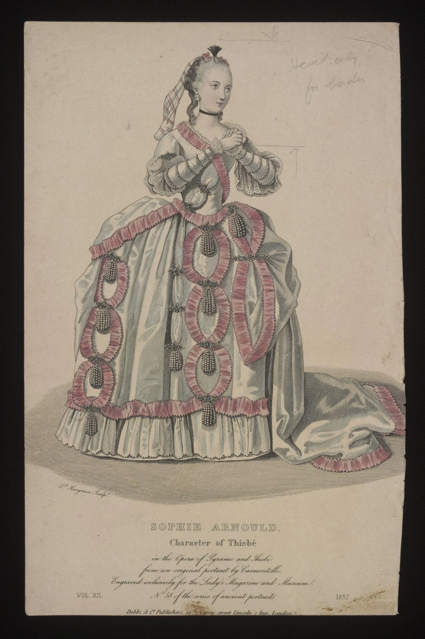 Print portraying Sophie Arnold, detail