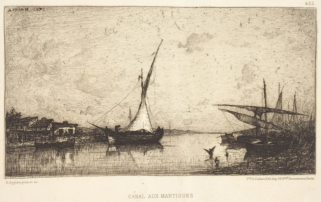 Canal aux Martiques, by Adolphe Appian, ink, 1858