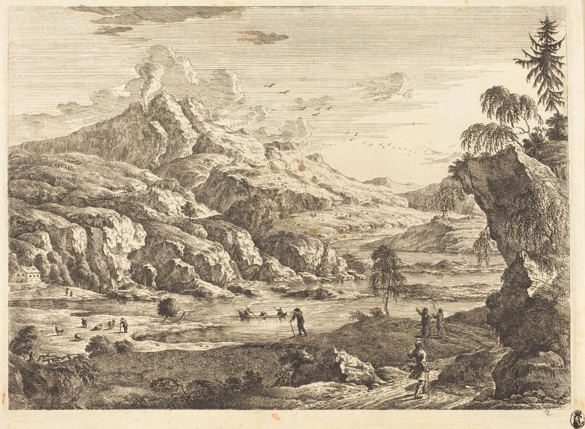 Mountainous Riverscape with Figures, detail