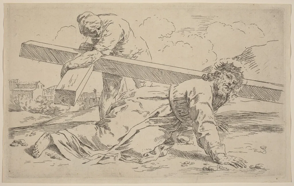 The Carrying of the Cross, by Simone Cantarini, ink, 1630