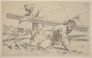 The Carrying of the Cross, by Simone Cantarini, ink, 1630