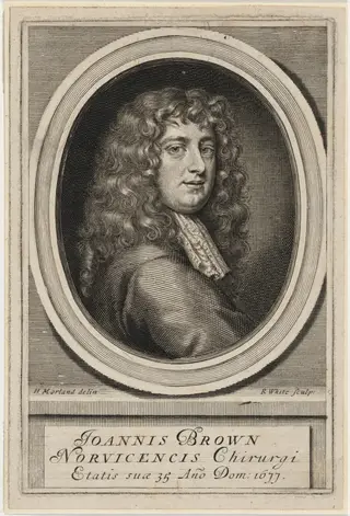 Dr. John Browne, by Robert White, ink, 1677
