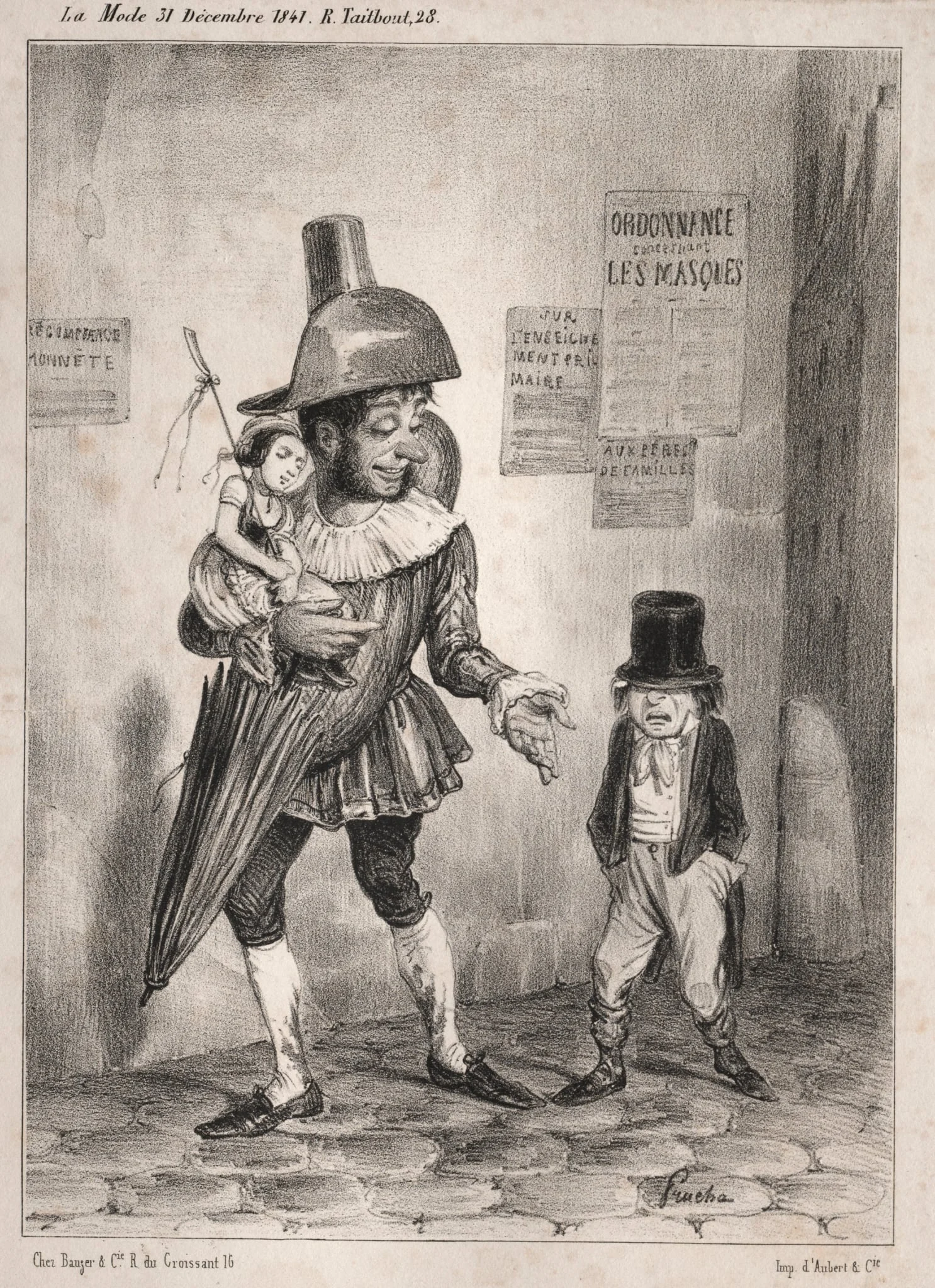 Pochades de carnaval: Vois-tu, si ton maître est bien content de toi et si tu as le prix de sagesse cette année! je te laisserai deguiser en paillasse! ...l'année prochaine!!, detail