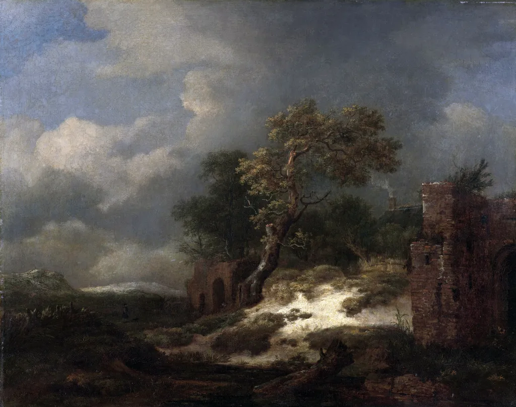 Landscape with ruins, by Jacob van Ruisdael, oil