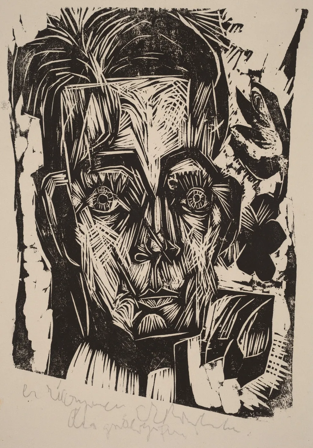 Head of Dr. Robert Binswanger (the Student), by Ernst Ludwig Kirchner, ink, 1918
