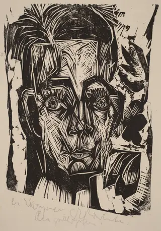 Head of Dr. Robert Binswanger (the Student), by Ernst Ludwig Kirchner, ink, 1918