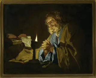 Saint Peter in prayer, by Matthias Stom, oil, 1636