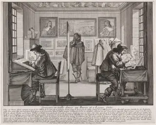 Graveurs en taille douce au burin et à l'eau forte (Copper Plate Engravers and Etchers), by Abraham Bosse, ink, 1643