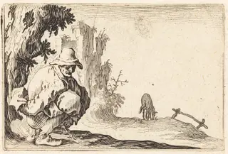 Peasant Defecating, by Jacques Callot, ink, 1622