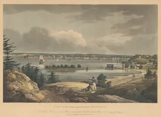 New York from Heights near Brooklyn, by John Hill, ink, 1823